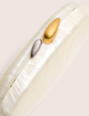 Hard Shell Oval Clutch Bag Pearl White