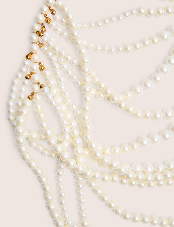 Layered Pearl Necklace & Body Chain White