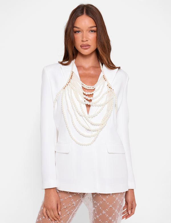 Layered Pearl Necklace & Body Chain White