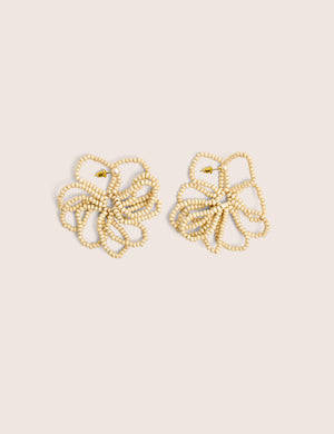 Beaded Flower Earrings Beige