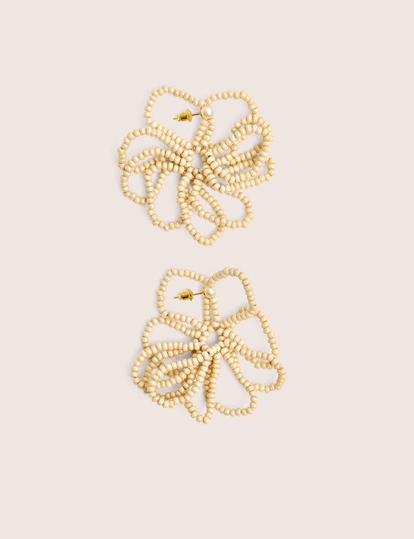 Beaded Flower Earrings Beige
