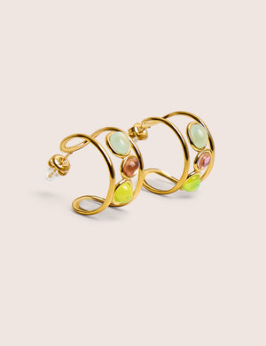 Gold Plated Hoop Earrings With Resin Stones