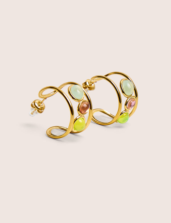 Gold Plated Hoop Earrings With Resin Stones