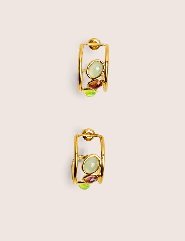 Gold Plated Hoop Earrings With Resin Stones