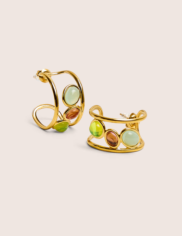 Gold Plated Hoop Earrings With Resin Stones