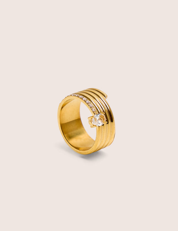Layered Gold Ring With Diamante Detail