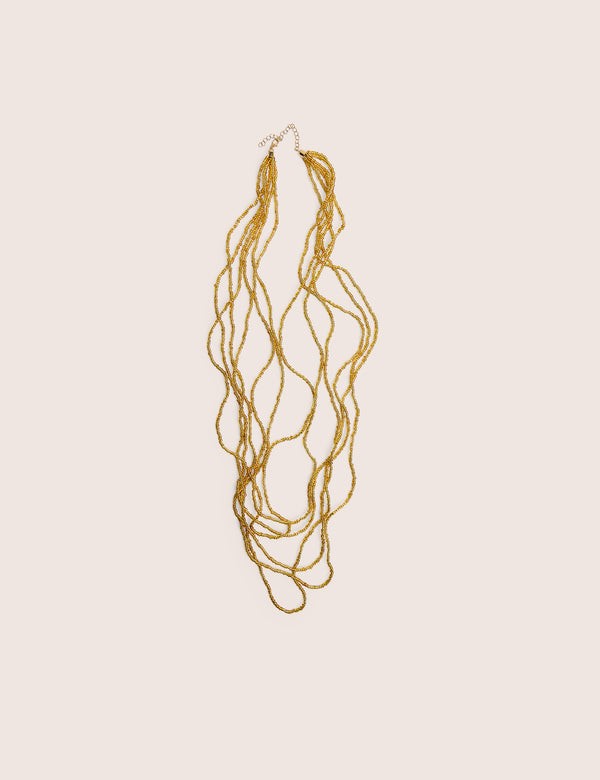 Beaded Long Layered Necklace in Gold