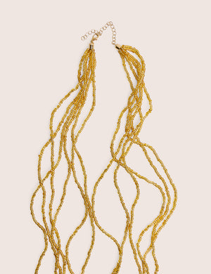 Beaded Long Layered Necklace in Gold