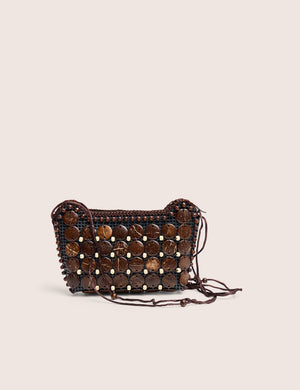 Beaded Brown Crossbody Bag