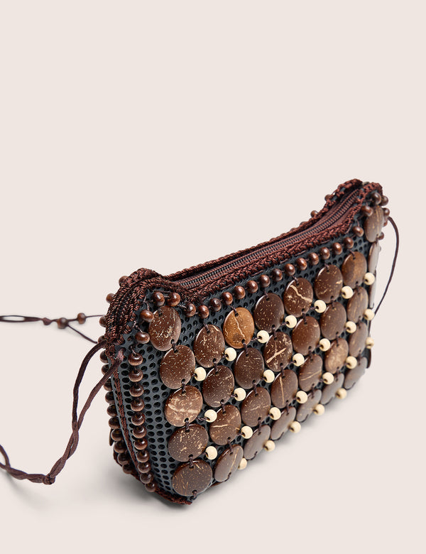 Beaded Brown Crossbody Bag