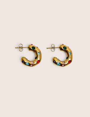 Public Desire Multi Coloured Diamante Hoop Earrings in Gold
