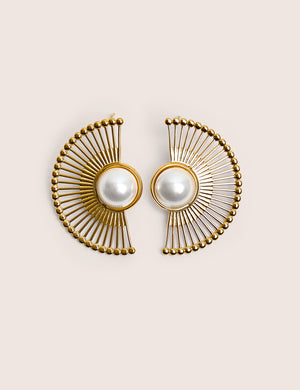Public Desire Half Moon Earrings With Pearl Detail in Gold