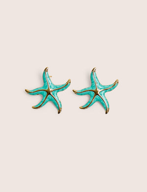 Blue Starfish Earring With Gold Detail