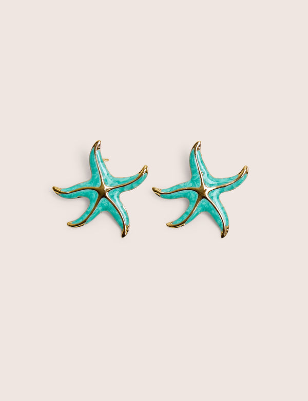 Blue Starfish Earring With Gold Detail