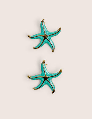 Blue Starfish Earring With Gold Detail