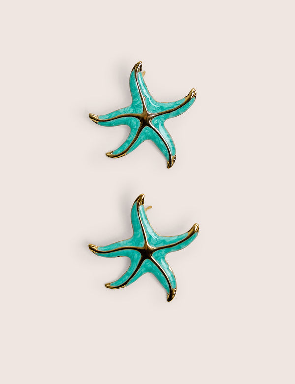 Blue Starfish Earring With Gold Detail