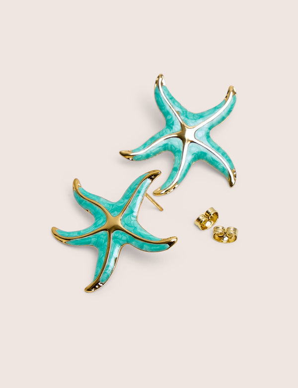 Blue Starfish Earring With Gold Detail