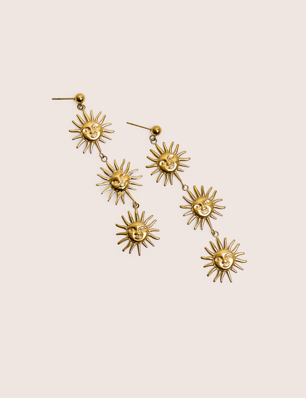 Triple Sun Drop Earrings in Gold