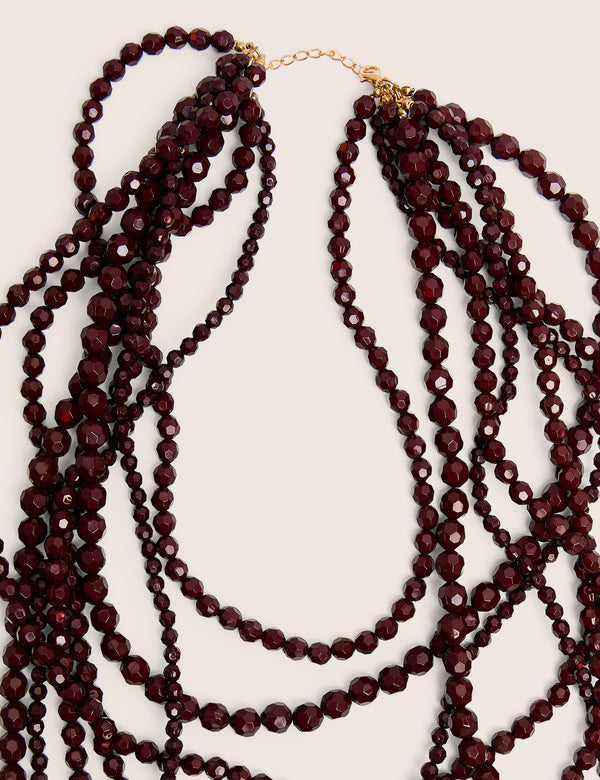 Multi Layered Beaded Necklace in Brown