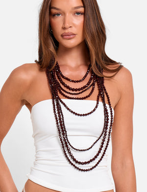Multi Layered Beaded Necklace in Brown