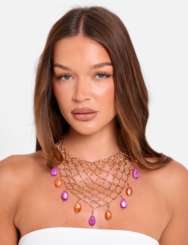 Chainmail Necklace With Beads in Gold