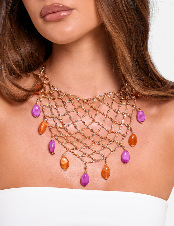 Chainmail Necklace With Beads in Gold
