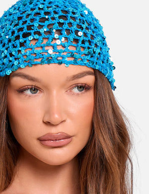 Crochet Sequin Head Piece in Blue