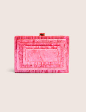 The Cali Marble Resin Rectangle Clutch Bag in Pink