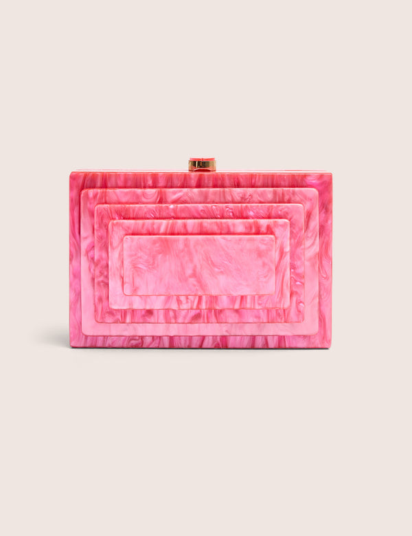 The Cali Marble Resin Rectangle Clutch Bag in Pink