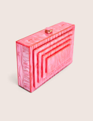The Cali Marble Resin Rectangle Clutch Bag in Pink