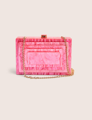The Cali Marble Resin Rectangle Clutch Bag in Pink