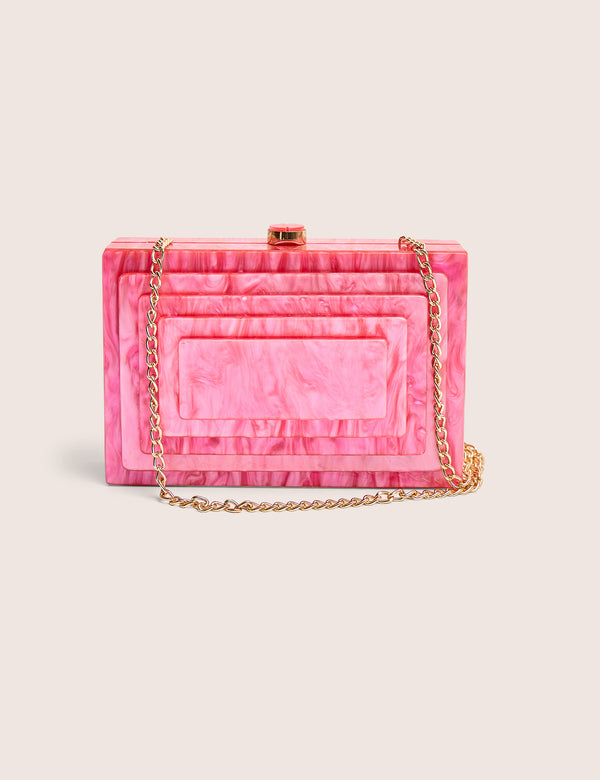 The Cali Marble Resin Rectangle Clutch Bag in Pink