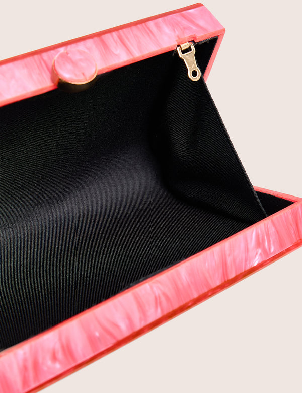 The Cali Marble Resin Rectangle Clutch Bag in Pink