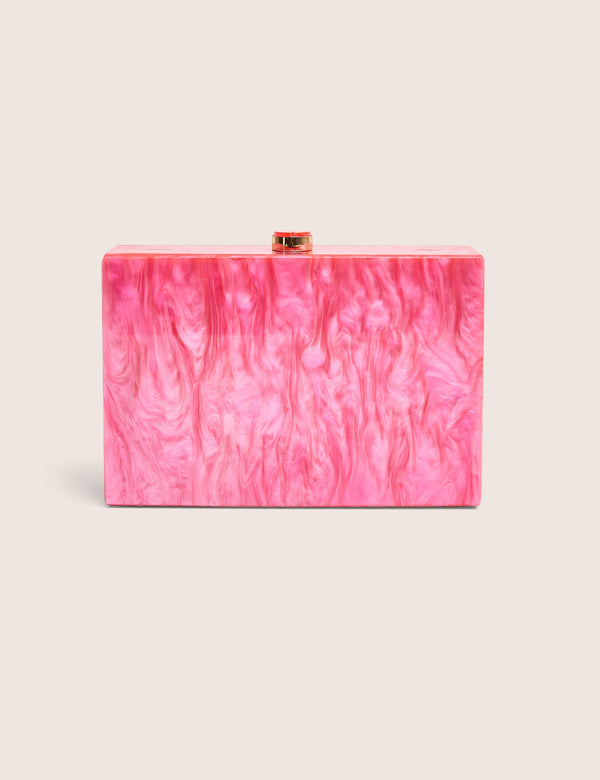 The Cali Marble Resin Rectangle Clutch Bag in Pink