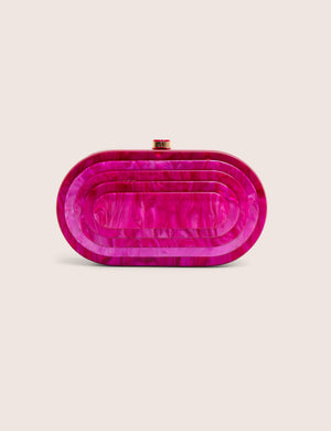 The Cleo Marble Resin Oval Clutch Bag in Pink