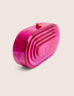 The Cleo Marble Resin Oval Clutch Bag in Pink