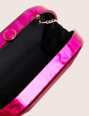 The Cleo Marble Resin Oval Clutch Bag in Pink
