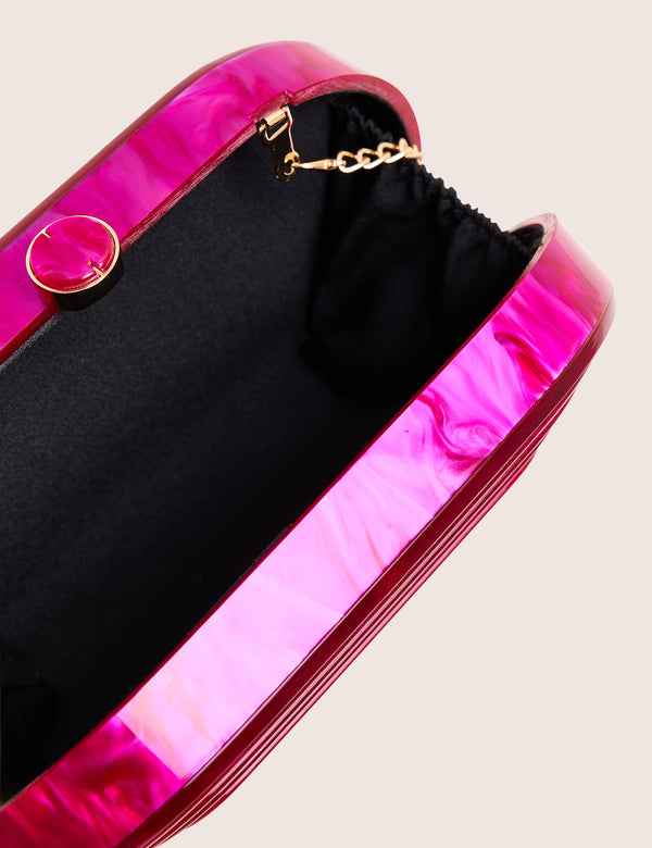 The Cleo Marble Resin Oval Clutch Bag in Pink