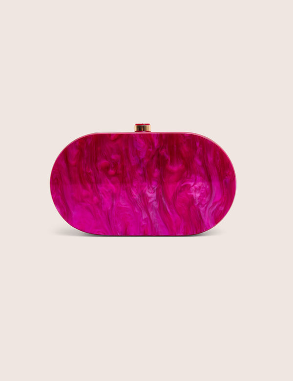 The Cleo Marble Resin Oval Clutch Bag in Pink