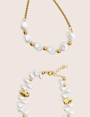 Two Pack of Gold Plated Pearl Detail Bracelets