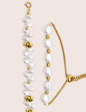 Two Pack of Gold Plated Pearl Detail Bracelets