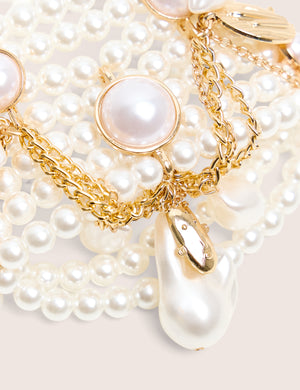 Layered Pearl Bracelet With Gold Charms