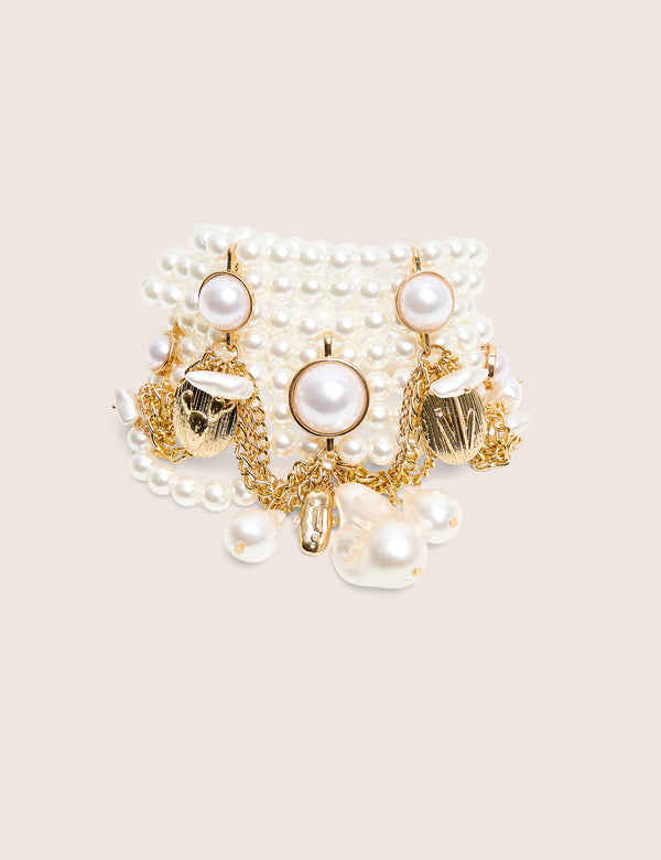 Layered Pearl Bracelet With Gold Charms