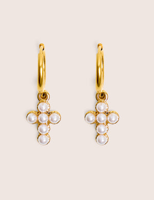 Mini Hoop Drop Cross Detail Earrings