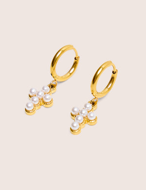 Mini Hoop Drop Cross Detail Earrings