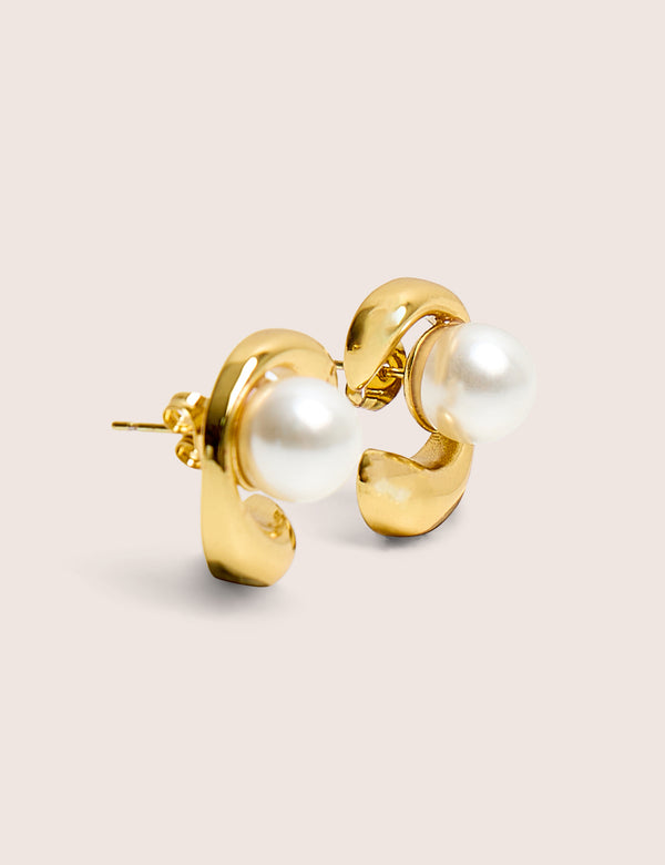 Gold Plated Pearl Abstract Shape Earrings