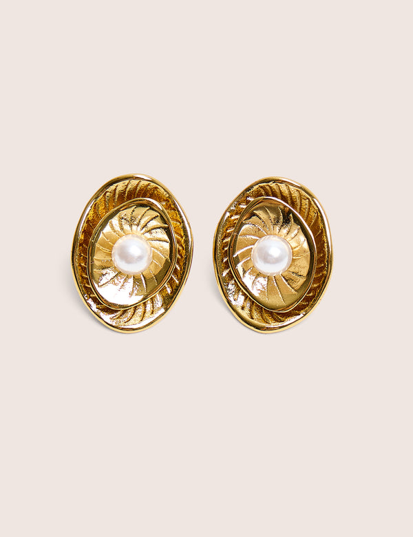 Double Layered Gold and Pearl Earrings