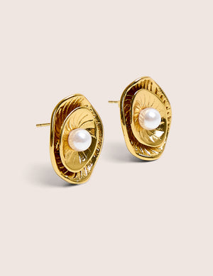 Double Layered Gold and Pearl Earrings