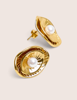 Double Layered Gold and Pearl Earrings