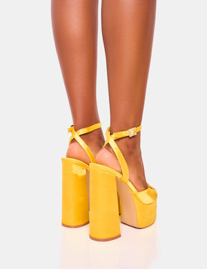 Pansie Yellow Satin Diamante Platform Heels